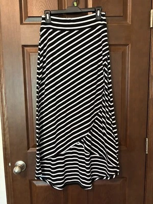 Falda para mujer Faded Glory negra blanca a rayas informal alta/baja talla L 12-14 Foto 1 de 2