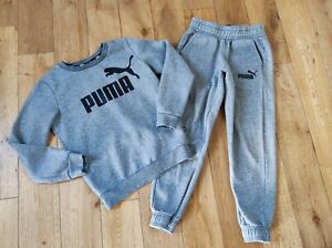 Boys Puma grey tracksuit jumper top & jogger outfit set 9-10 years