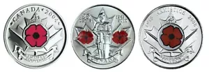 Canada Remembrance 3 Coin Poppy BU UNC Set, 2004 P, 2008 & 2010!! - Picture 1 of 1
