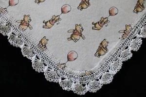 Receiving Blanket Hand Crocheted Edge Baby Shower Gift Girl Boy WINNIE The POOH! - Picture 1 of 7