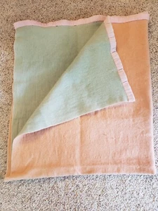 VINTAGE WOOL OR WOOL BLEAND HEAVY BLANKET 58" X 70" PINK & BLUE - Picture 1 of 5