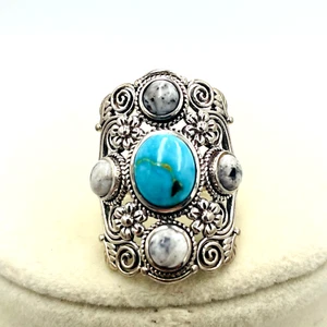 Anillo South Hill Turquesa Blanco Búfalo Plata de Ley 925 Talla 8 Boho Western - Imagen 1 de 11