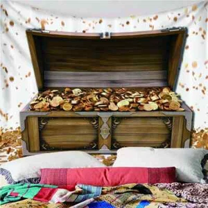 Fortune Gold Coin Boxes 3D Wall Hang Cloth Tapestry Fabric Decorations Decor - Picture 1 of 6