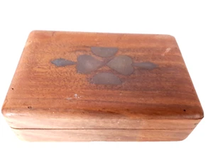 Hand Crafted Trinket Box Wood Inlay Spades Design Small Hinged Made in India - Picture 1 of 11