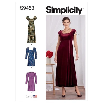 SIMPLICITY 9453 MISSES EMPIRE LINE DRESSES Sewing Pattern Sizes 6-14 & 16-24 - Image 1 of 4