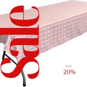 Mantel rectangular a cuadros de guinga de popelina de poliéster (blanco y rosa, - Imagen 1 de 2