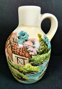 Sm Pottery Vintage Jug Hand-Painted Meadow and Stream Scene, Signed "Canady '93" - Picture 1 of 11