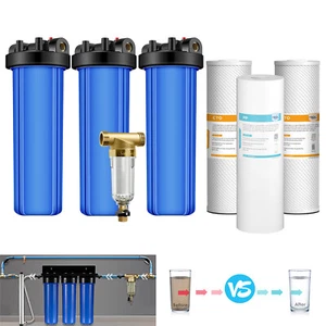 4-Stage 20" Big Blue Whole House Water Filter Housing Spin Down Sediment System - Picture 1 of 23