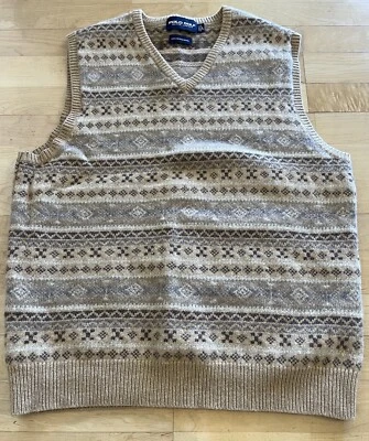 Colete Suéter Vintage POLO GOLF Ralph Lauren 100% Lã Merino Tamanho Grande - Imagem 1 de 4