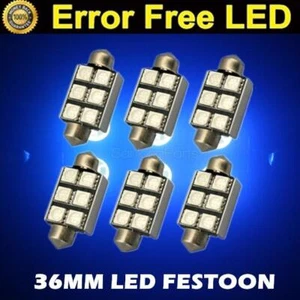 6 x Ultra Blue LED Error Free Bulbs 36MM Festoon 6SMD Dome Map Light - Picture 1 of 9