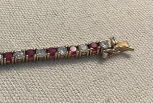 WM Signed Sterling Silver Gold Vermeil Red/White CZ Tennis Bracelet Fits 7.25” - Picture 1 of 6