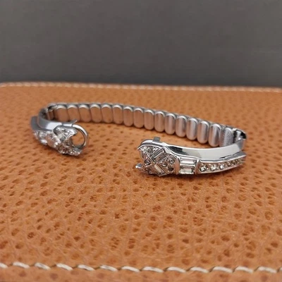 Correa de reloj vintage de cóctel con diamantes de imitación rellenos de oro blanco para damas de la década de 1950 sin usar Foto 1 de 4