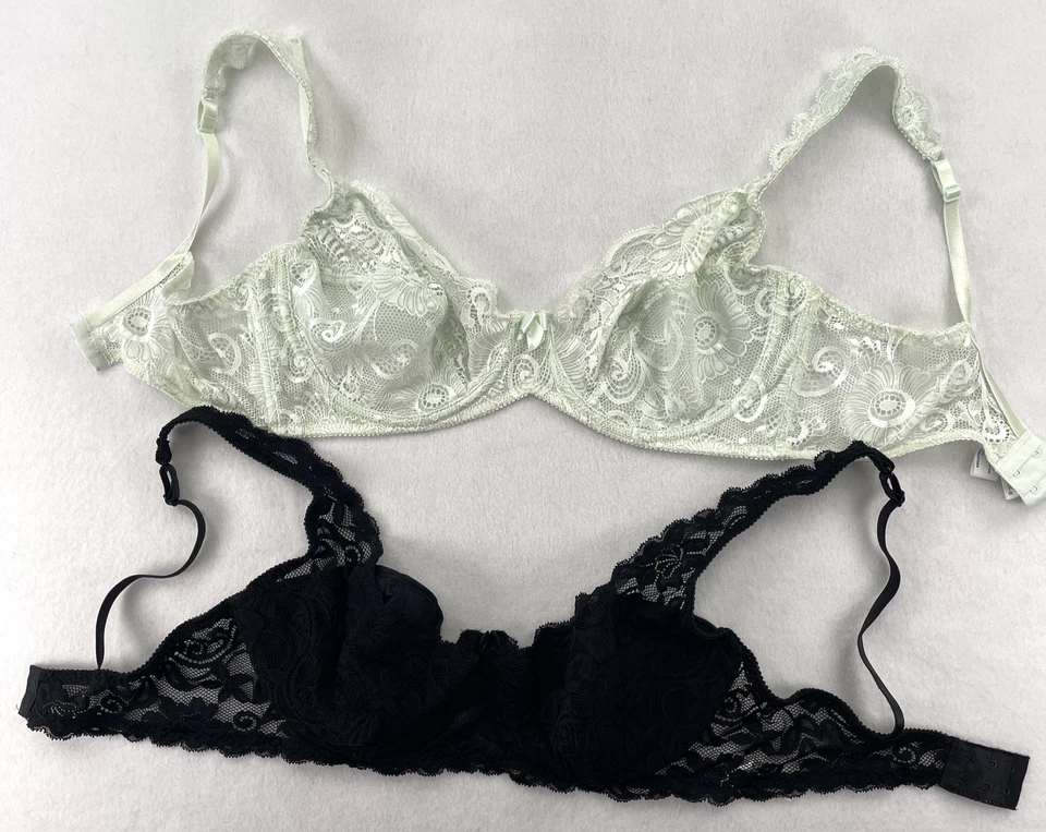 Cabernet Bras Women 38D Lot 2 Lace Sheer Black White Green Floral 8857 110322 - Image 1 of 4