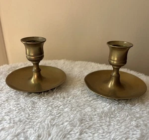 Vtg Brass Candlestick Holder Set Of 2 Made In India 3.5"X2.5" Each Candle - Picture 1 of 5
