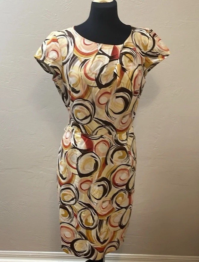 Vestido Madison Lehigh Talla 12 Blanco Naranja Amarillo Marrón Diseño Geométrico. Foto 1 de 4