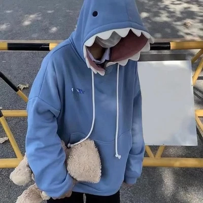 Autumn Winter New Funny Shark Patchwork Hoodies Men and Women Kawaii Sweatshirt - Image 1 of 4