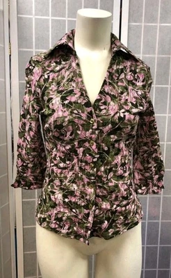 INC International Concepts Mujer’s Blusa Botton Floral Talla L Rosa Verde Oliva Foto 1 de 4