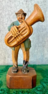 Vintage Anri Tuba Player Wood Carved Figurine 7 in Juan Ferrandiz Made in Italy - Picture 1 of 7