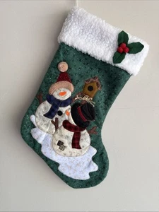 Festive Quilted Snowman Christmas Stocking 17” Appliqué Holiday Mantel Decor - Picture 1 of 6