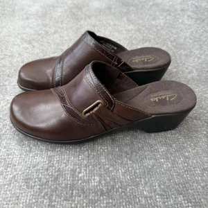 Clarks Shoes Womens Size 8.5 Brown Bendables Clog Mule Slip On Wedge Leather - Picture 1 of 13