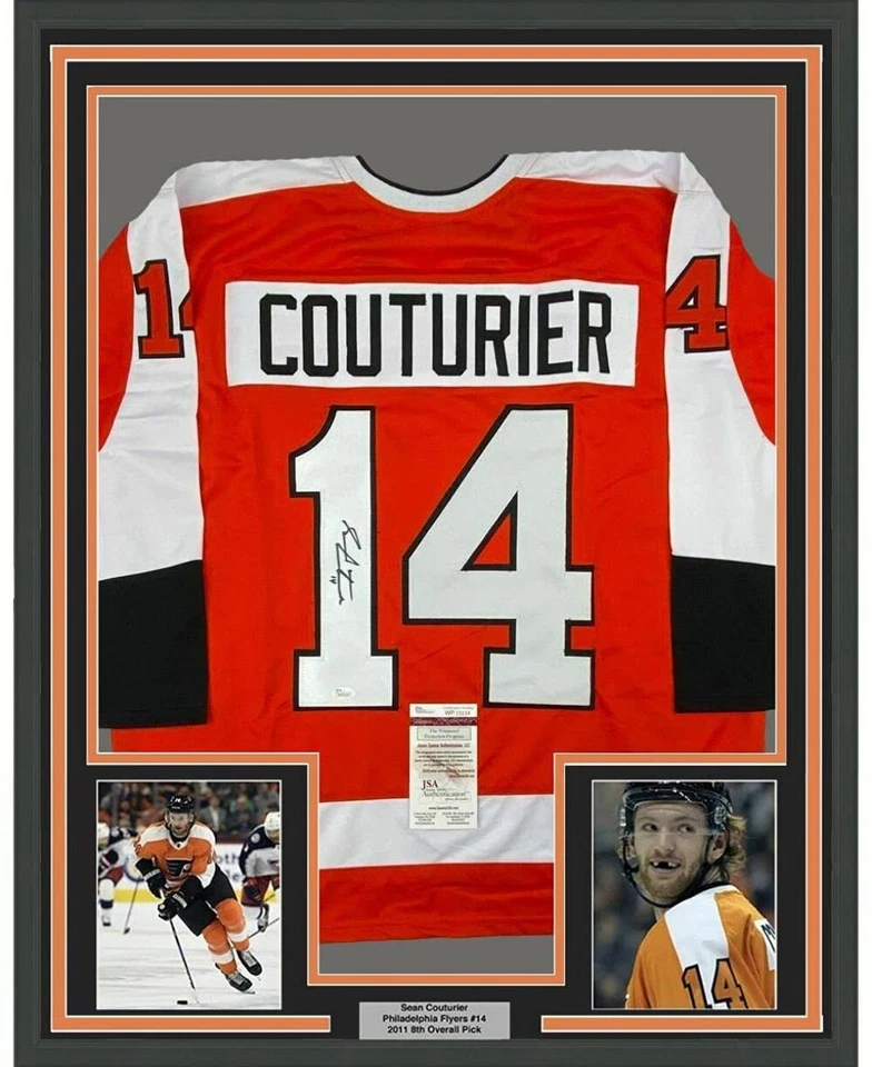 Camiseta deportiva naranja Philly 33x42 SEAN COUTURIER 33x42 autografiada/firmada enmarcada certificado de autenticidad JSA automática Foto 1 de 2