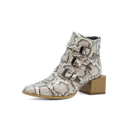 Mujer Botines Tacones Medianos Altos Cremallera Trasera Punta Hebilla Damas Zapatos Foto 1 de 4