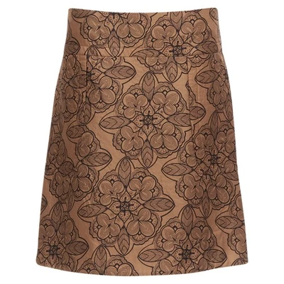 Marni Cotton Silk Blend Floral Illtration Jersey Lined Skirt Women Brown Size 36 - Image 1 of 4