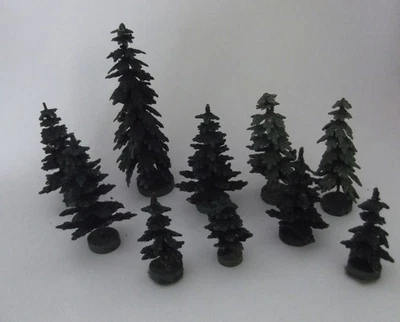 Modellbahnbäume uralt, 60iger Jahre ?, Tannen mit Holzfuß ca 4-12 cm hoch - Bild 1 von 4