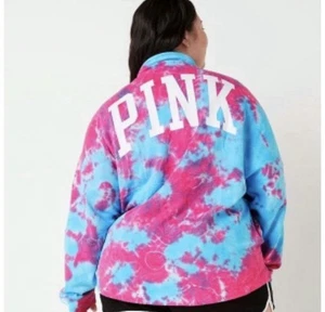 VS PINK Fleece Zip Up Large VERY OVERSIZED Tie Dye Jacket Full-Zip Large NWT’S - Picture 1 of 4