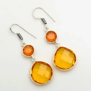 Honey Citrine Gemstone Handmade Drop Dangle Earrings Jewelry Gift 1.8" AE-95610 - Picture 1 of 1