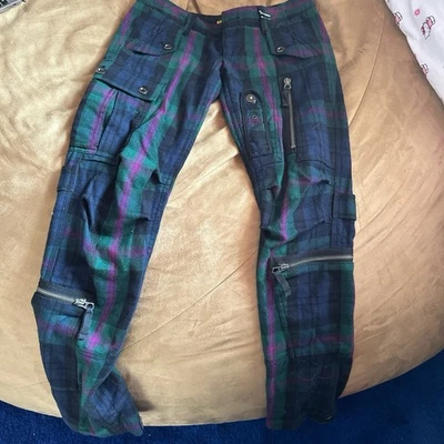 Pantalones de Rugby Ralph Lauren Azul Marino y Púrpura a Cuadros con Detalles de Cremallera Para Mujer Talla 0  Foto 1 de 3