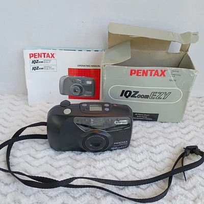 Pentax IQ Zoom EZY 35mm Point & Shoot Camera 38-70mm Compact Black FILM Works - Image 1 of 4