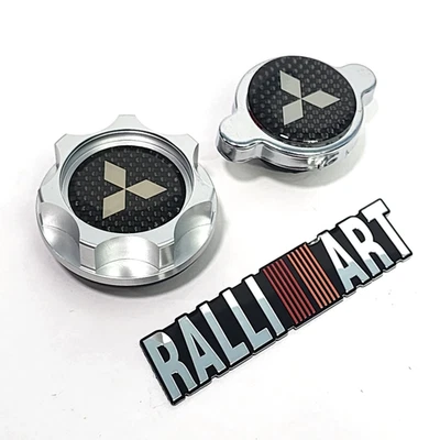 SILVER BILLET ENGINE OIL CAP + RADIATOR CAP CARBON FIBER FOR MITSUBISHI RALLIART - Image 1 of 4