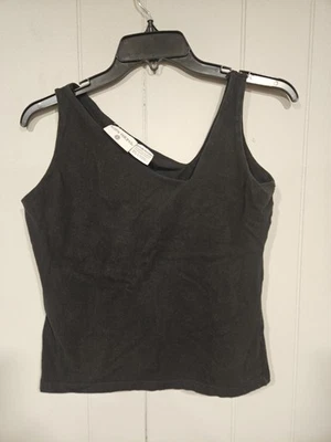 Kathy Ireland Womens Size Medium Black Asymmetrical Tank Top Cotton Spandex  - Image 1 of 3