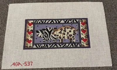 Animal Print Pigs Handpainted Needlepoint Canvas AGA 537 Leopard Zebra Hearts - Image 1 of 4