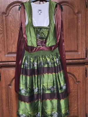 Country Line Dirndl Gr.38, Neuwertig, Maigrün, Schokobraun Edelweiß Und Hirsch - Bild 1 von 4
