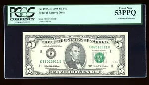 DBR 1995 $5 FRN Dallas Fr. 1985-K PCGS 53 PPQ Serial K86012911B - Picture 1 of 2