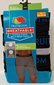LOT OF 3 MEN'S FRUIT OF THE LOOM BREATHABLE LONG LEG BOXER BRIEFS SIZE XL 40-42" - Picture 1 of 3