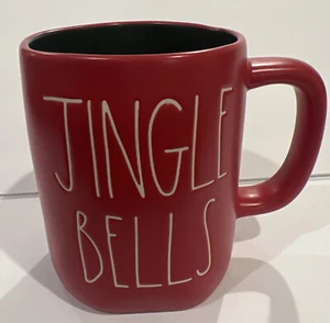 VGC Rae Dunn “Jingle Bells” Magenta Holiday Coffee Mug. Red w/ Green Liner 16 oz - Picture 1 of 5