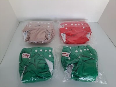 Lote de 4 pañales de tela de bolsillo ajustables talla única FuzziBunz NUEVO verde rojo tostado Foto 1 de 4
