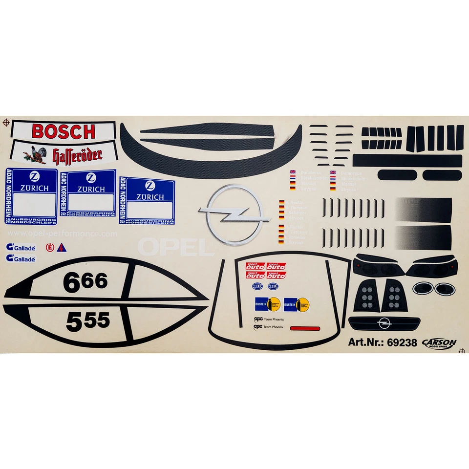 Dekorbogen 1:10 Opel Astra V8  24h Rennen 2003 Aufkleber Carson 69238 - Image 1 of 1