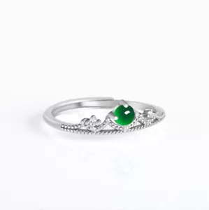 Certified Green Burma Natural AAA Jade jadeite Sterling 925 Silver Crown Ring - Picture 1 of 9