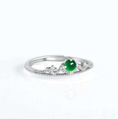Anillo Corona Plata Esterlina 925 Jadeíta Jade Natural Birmania Verde Certificado Foto 1 de 4