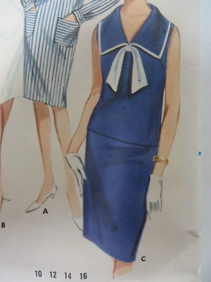 Vtg 60's Butterick 3102 SAILOR-COLLAR SHIFT DRESS Sewing Pattern Women Sz 14 - Image 1 of 4