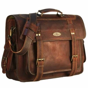 Vintage Men's Leather Laptop Bag - Handmade Genuine Leather Messenger Briefcase - Picture 1 of 6