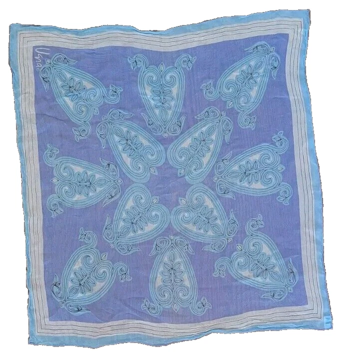 Bufanda de seda Vera Verasheer azul transparente enrollada a mano Japón corazón abstracto cuadrado vintage Foto 1 de 4