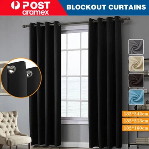 2X Blockout Curtains Thermal Blackout Curtains Fabric Pair Eyelet for Bedroom - Picture 1 of 20