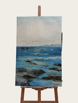 Original handpainted oil painting wall art on canvas seascape signed fine art - Image 1 of 4