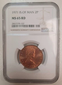 1971 ISLE OF MAN, 2 NEW PENCE. UNC NGC MS 65, RD. TOP POP - Picture 1 of 2