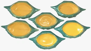 Blue Crab Shaped Glazed Pottery Baking Dishes Set of 6 Coastal Chic Vtg 1940's - Picture 1 of 15